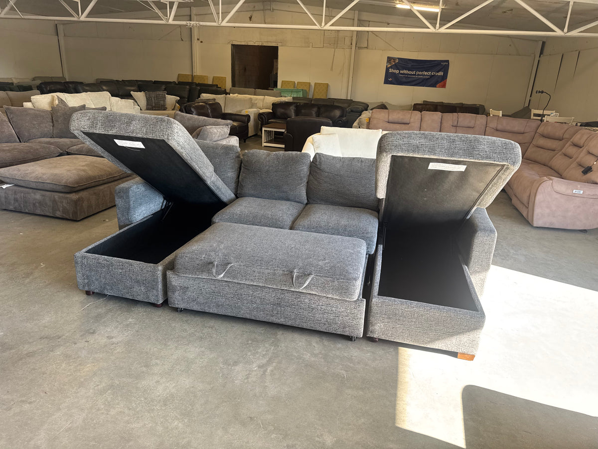 Charcoal Gray U-Shaped Sofa w/ Dual Storage Chaises & Built-In Sleeper