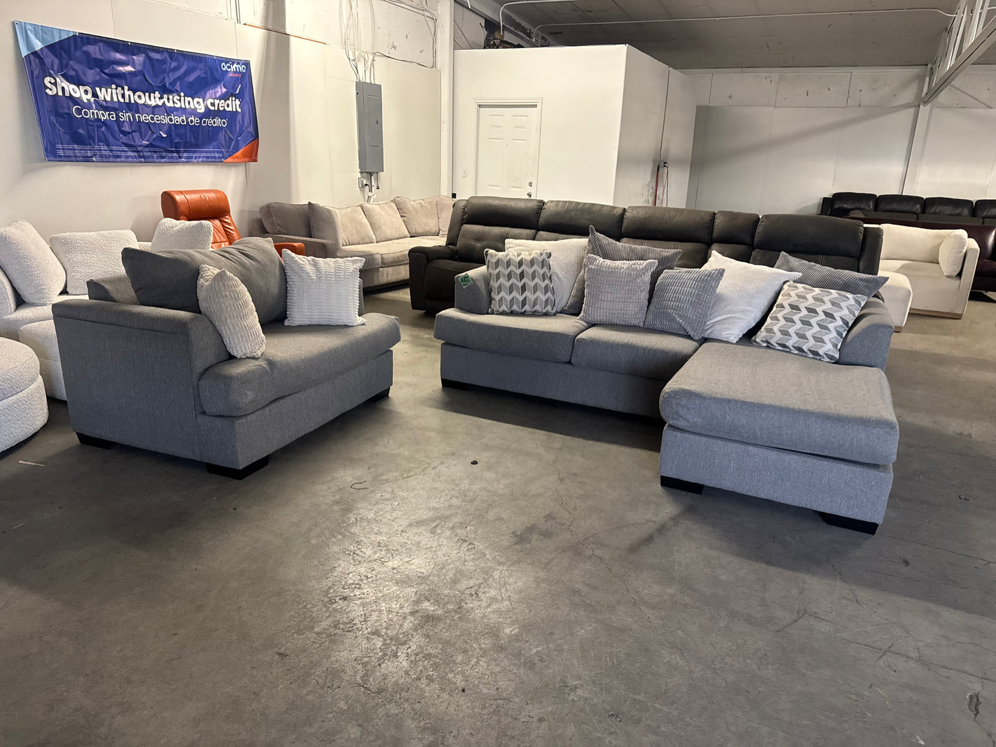 Gray Fabric Sectional with Reversible Chaise + Large Chair Set