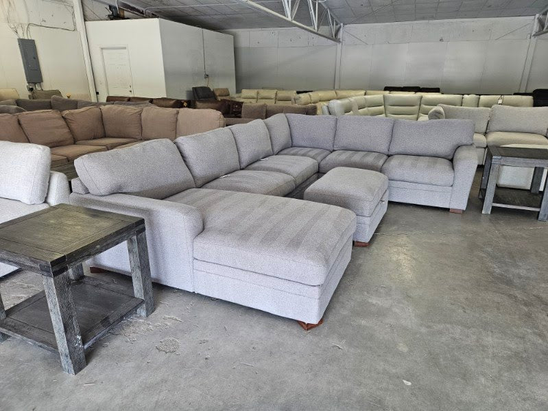 Gray U Shape Sectional Sofa with Storage Ottoman