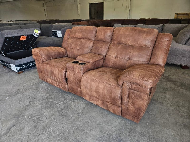 Reclining Loveseat - Brown Microfiber Dual Rocking Recliner