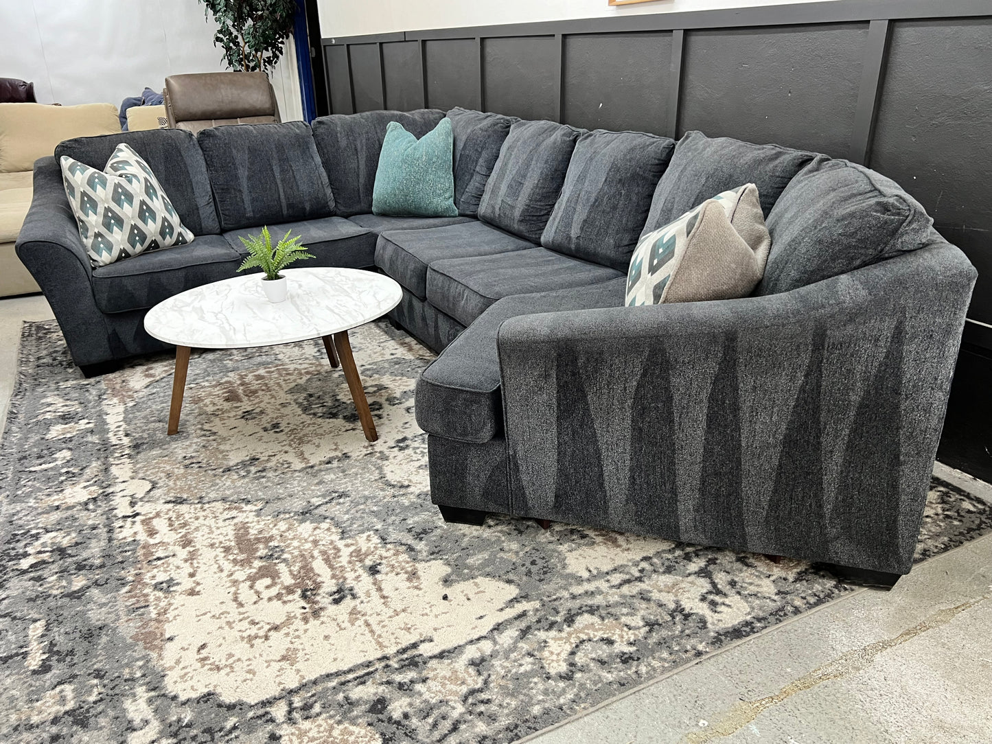 Large Charcoal Gray Sectional Couch with Cuddler