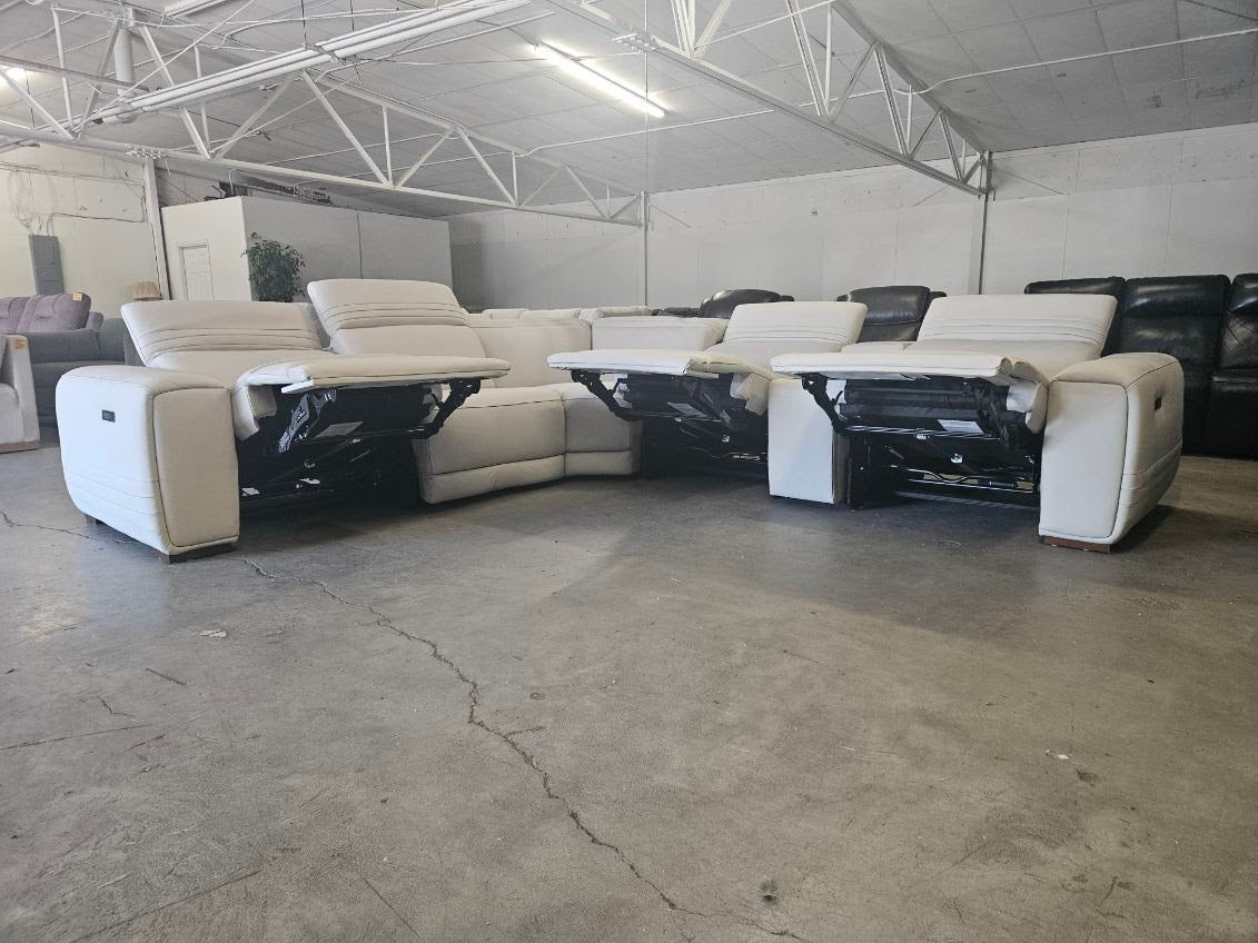 Like New Aiden & Ivy Karson White Leather Power Reclining Sectional