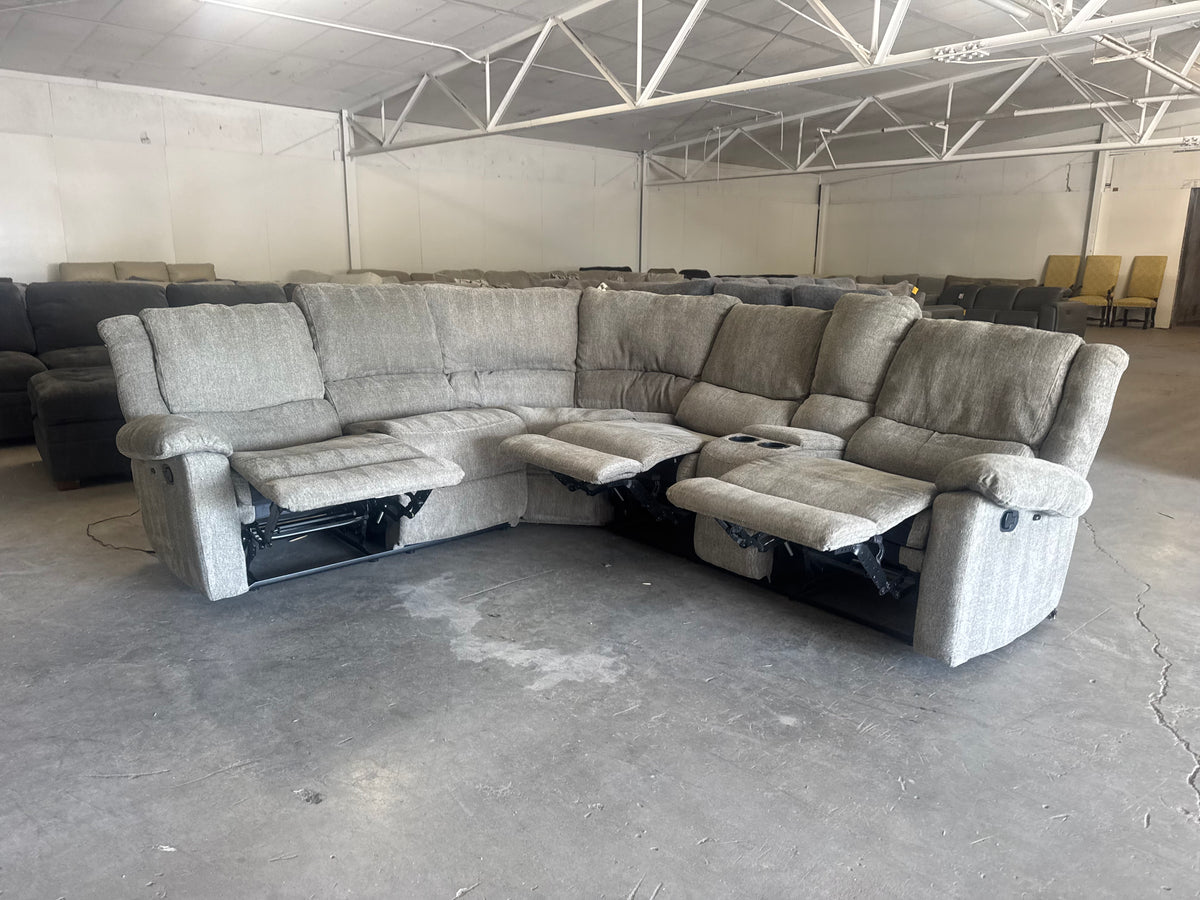 Gray L-Shaped Reclining Sectik Al Sofa with 3 Manual Recliners