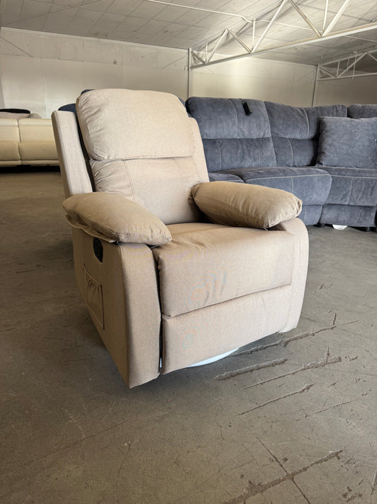 Brand New Beige Fabric Swivel Recliner