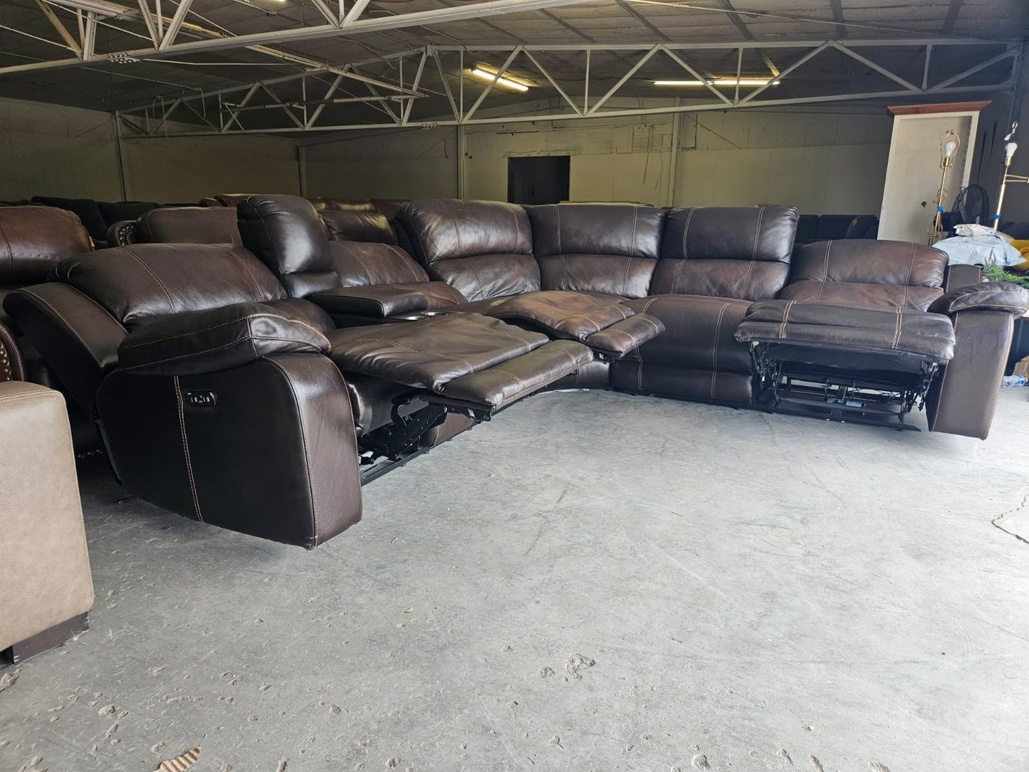 Brown Leather Reclining Sectional Sofa