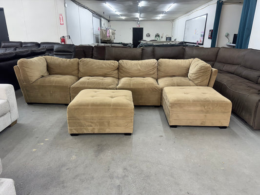 Tan Modular 6 Piece Sectional Couch w/ 2 Ottoman