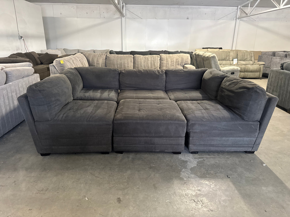 6 Piece Modular Charcoal Gray Sofa with Storage Ottoman