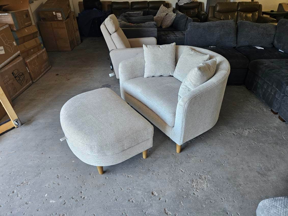 Beige Gray Accent Chair with Storage Ottoman