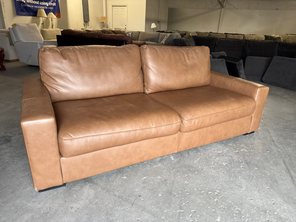 Camel Brown Leather Couch