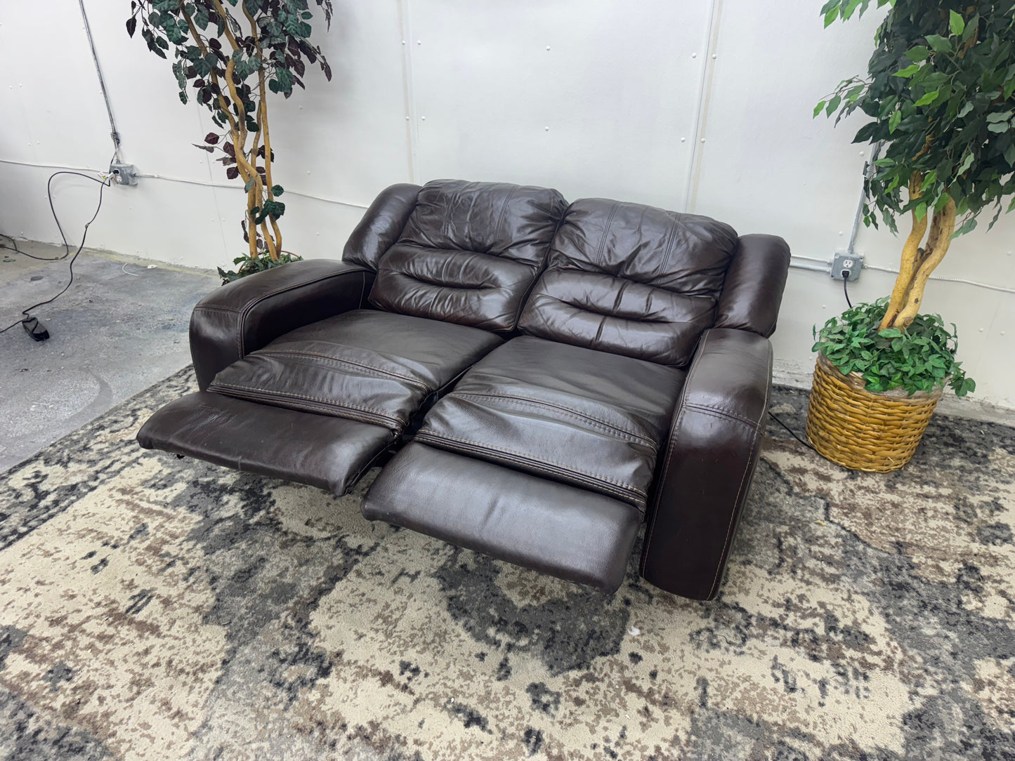 Brown Leather Power Reclining Loveseat