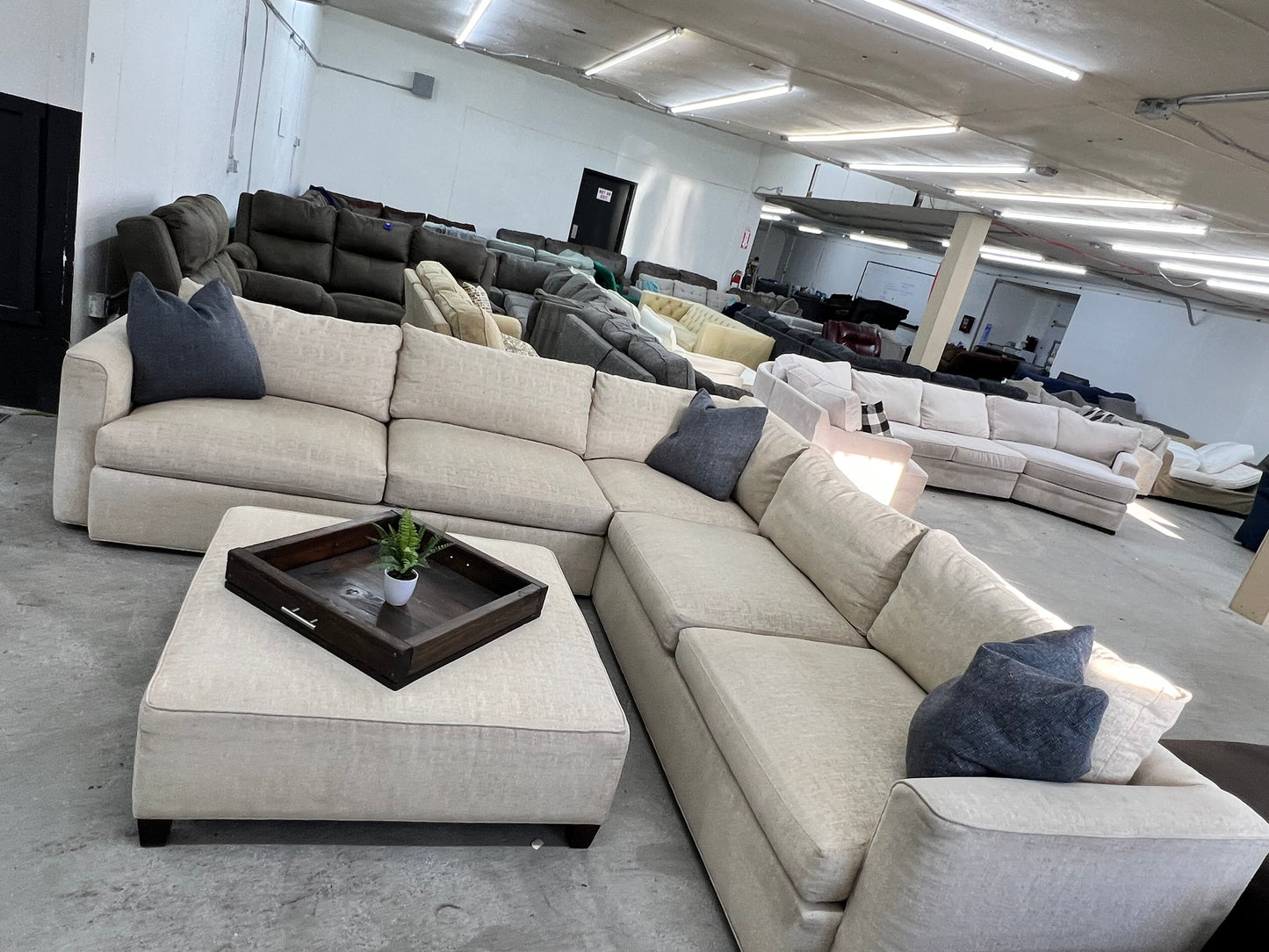 Gorgeous Large Beige Thomasville Sectional Couch and Ottoman