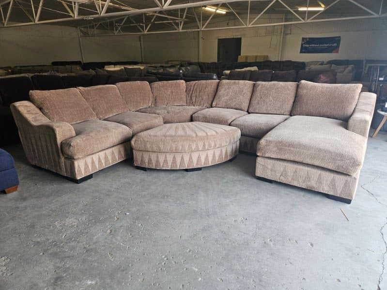 Huge Taupe Down-Filled U-Shaped Sectional with Ottoman m