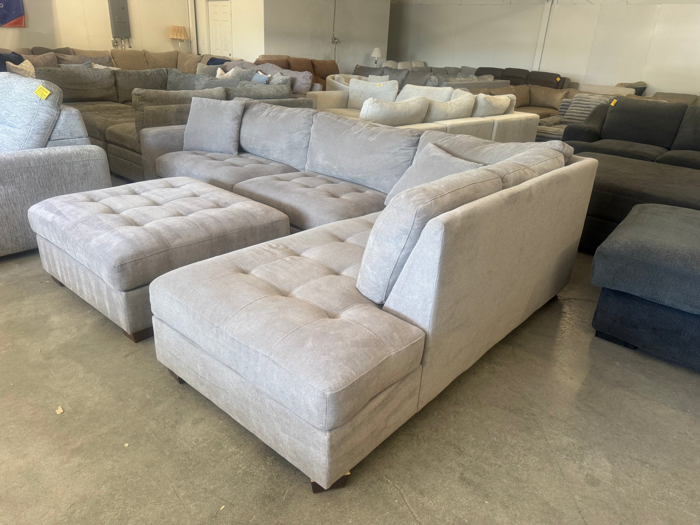 Gray L-Shaped Sectional with Ottoman