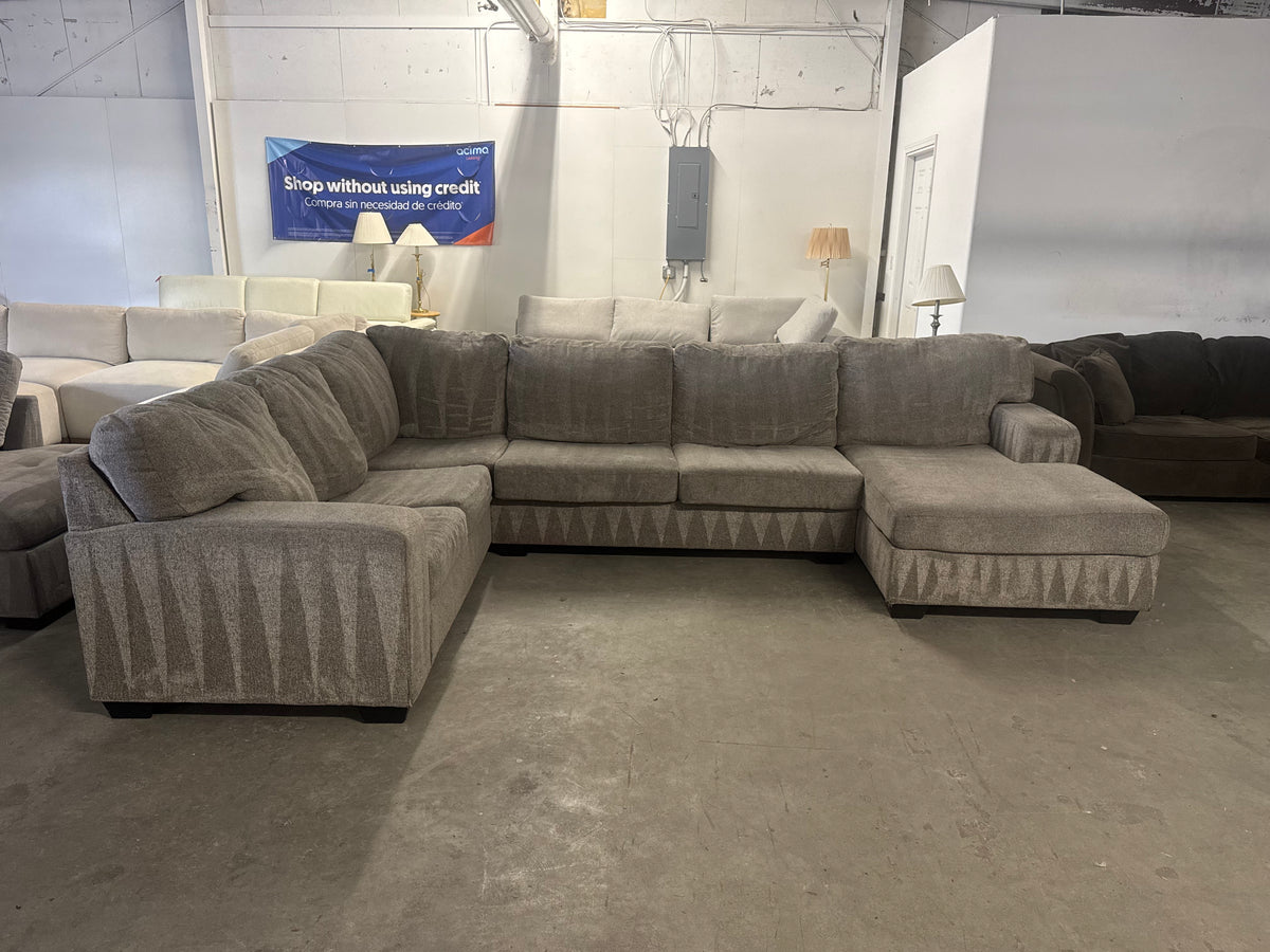 Taupe Fabric U-Shaped Sofa with Chaise Lounge