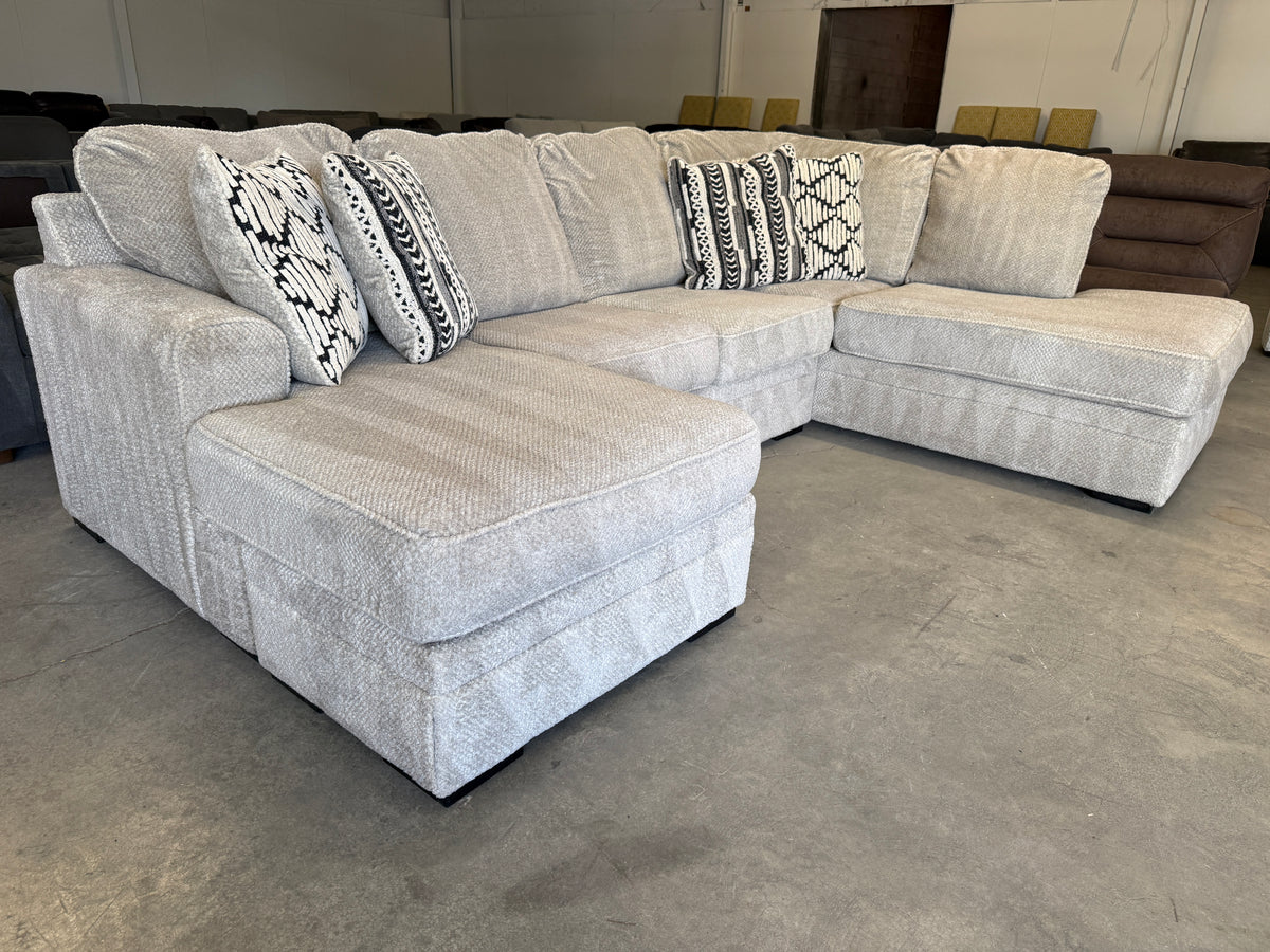 Plush Light Gray U-Shaped Sofa with Dual Chaise Lounges