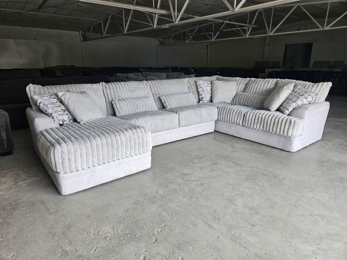 Light Gray Plush Corduroy U-Shaped Sectional Couch