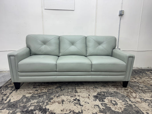 Brand New Teal Leather Abbyson Sofa