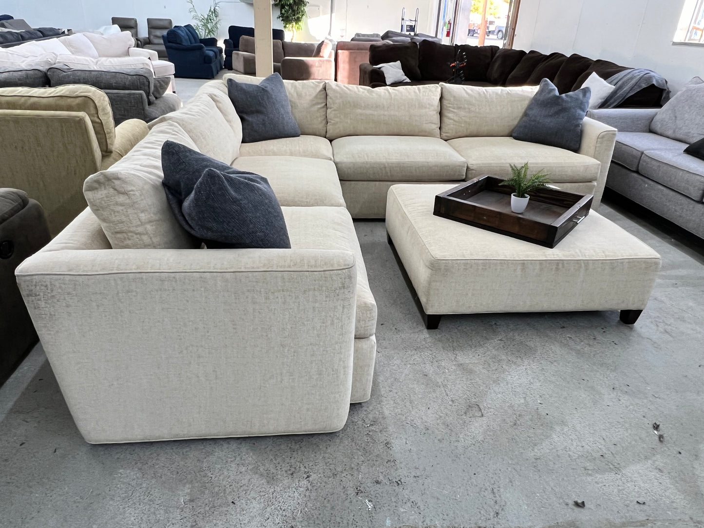 Gorgeous Large Beige Thomasville Sectional Couch and Ottoman