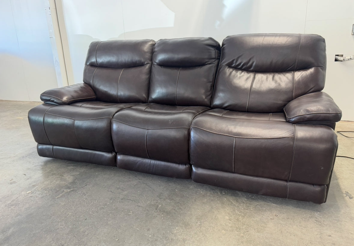 Brown Leather Reclining Sofa with Power Headrests