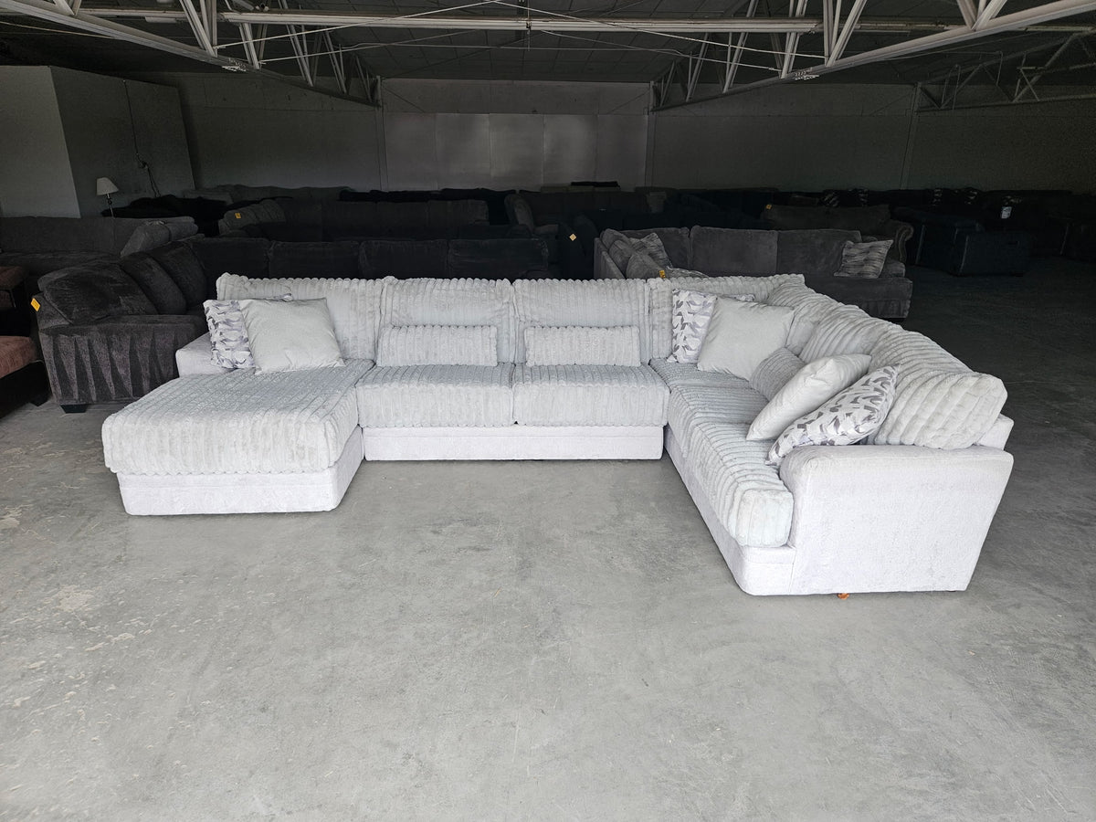 Light Gray Plush Corduroy U-Shaped Sectional Couch