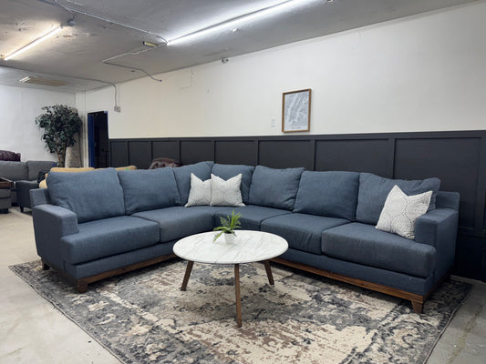 Blue Mid Century Modern L Shape Sectional Couch