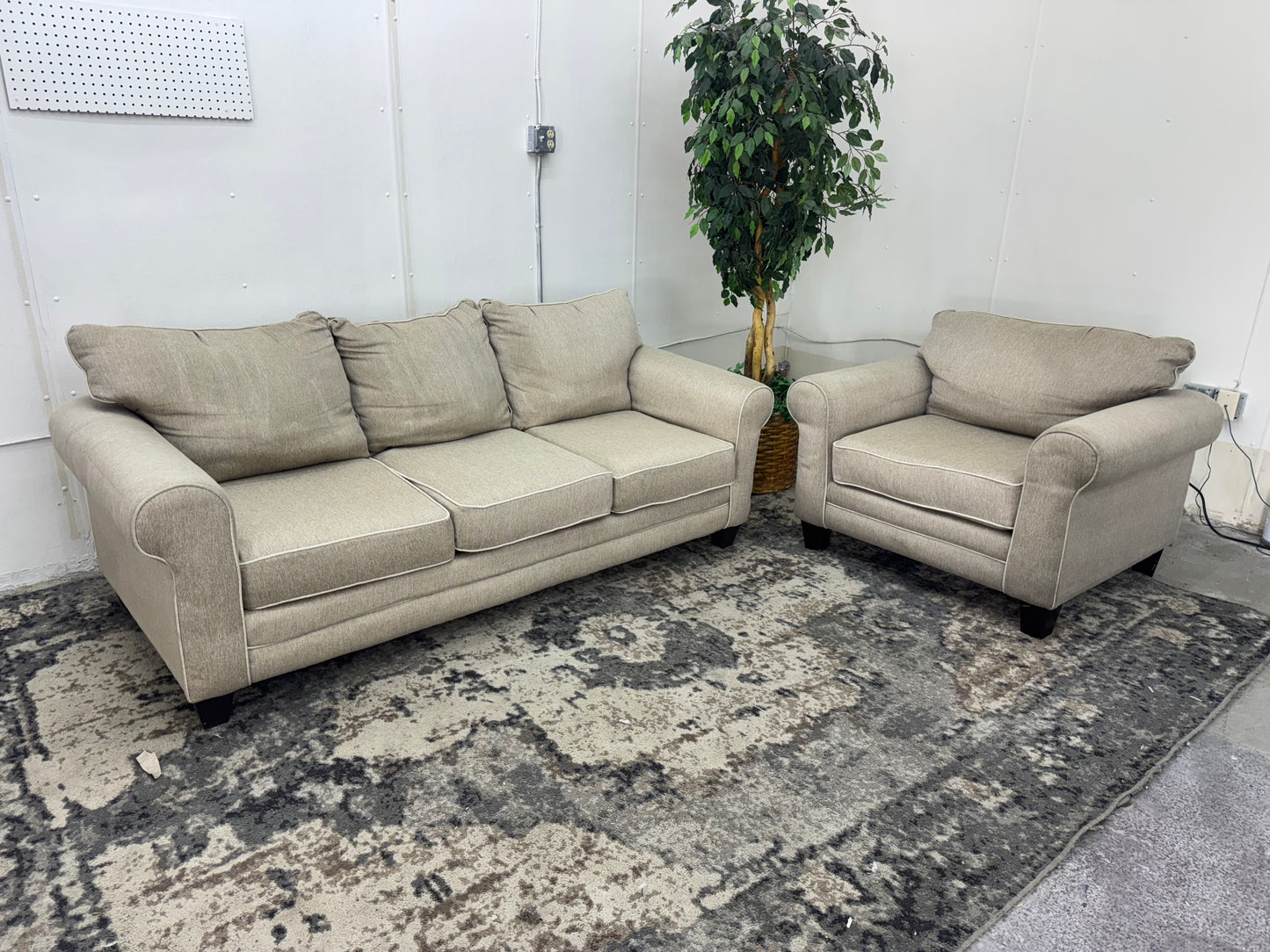 Beige Couch and Armchair Set