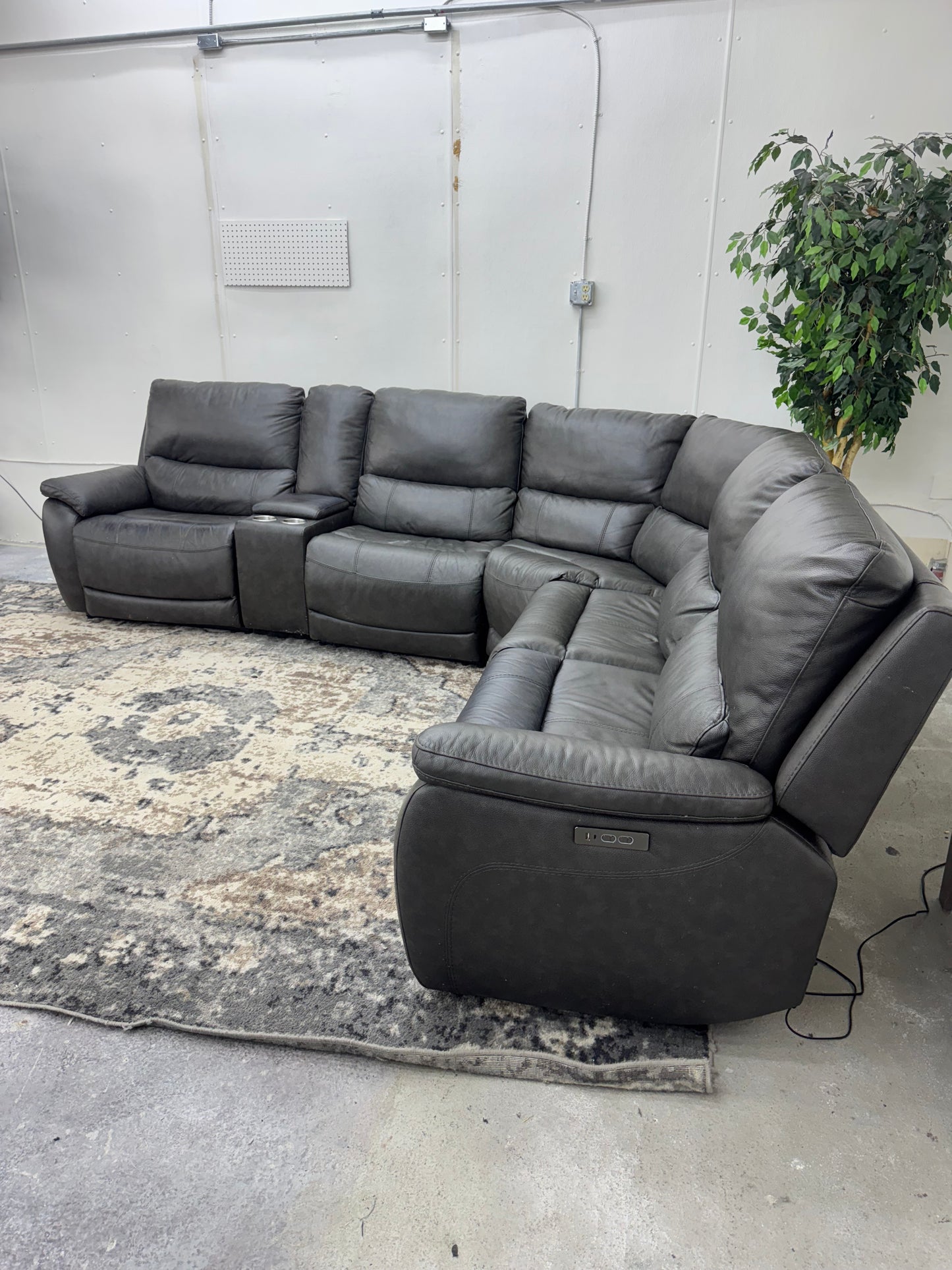 Gorgeous Charcoal Gray Leather “Lauretta” Modular Reclining Sectional