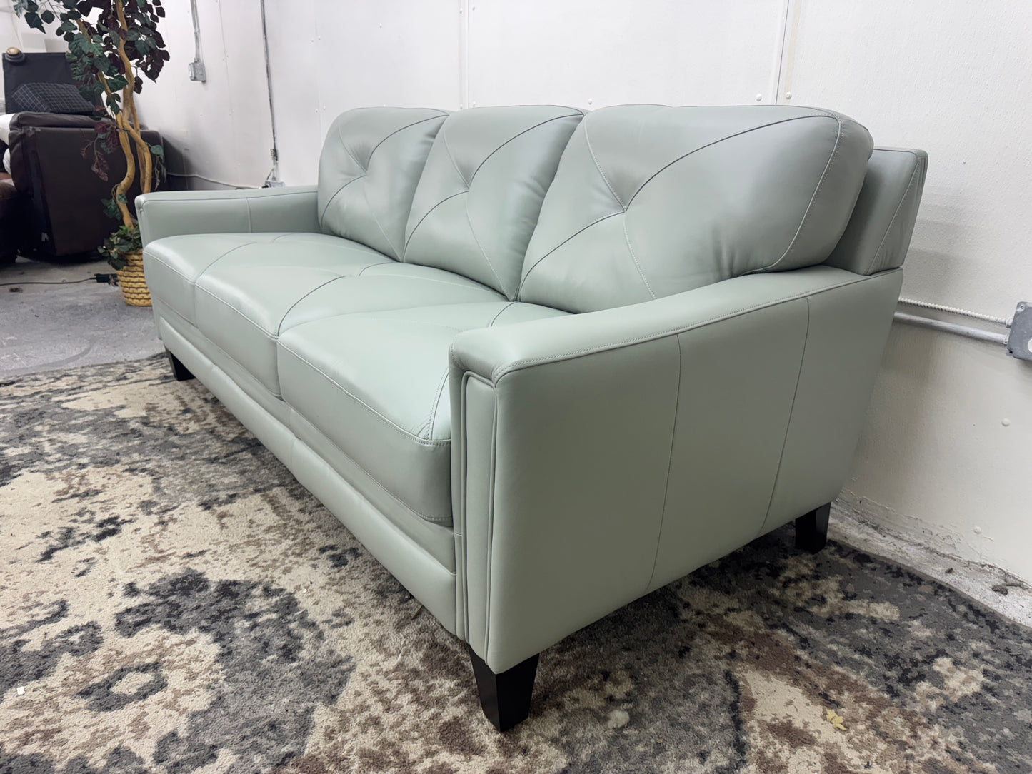 Brand New Teal Leather Abbyson Sofa