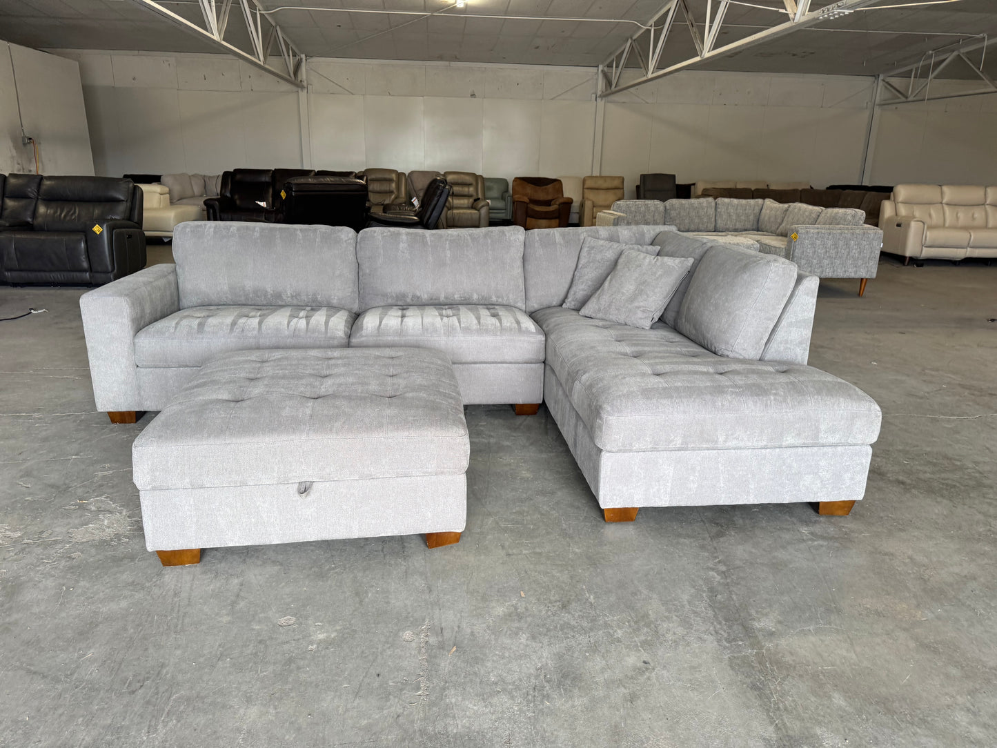 Gray L Shape Sectional with Storage Ottoman