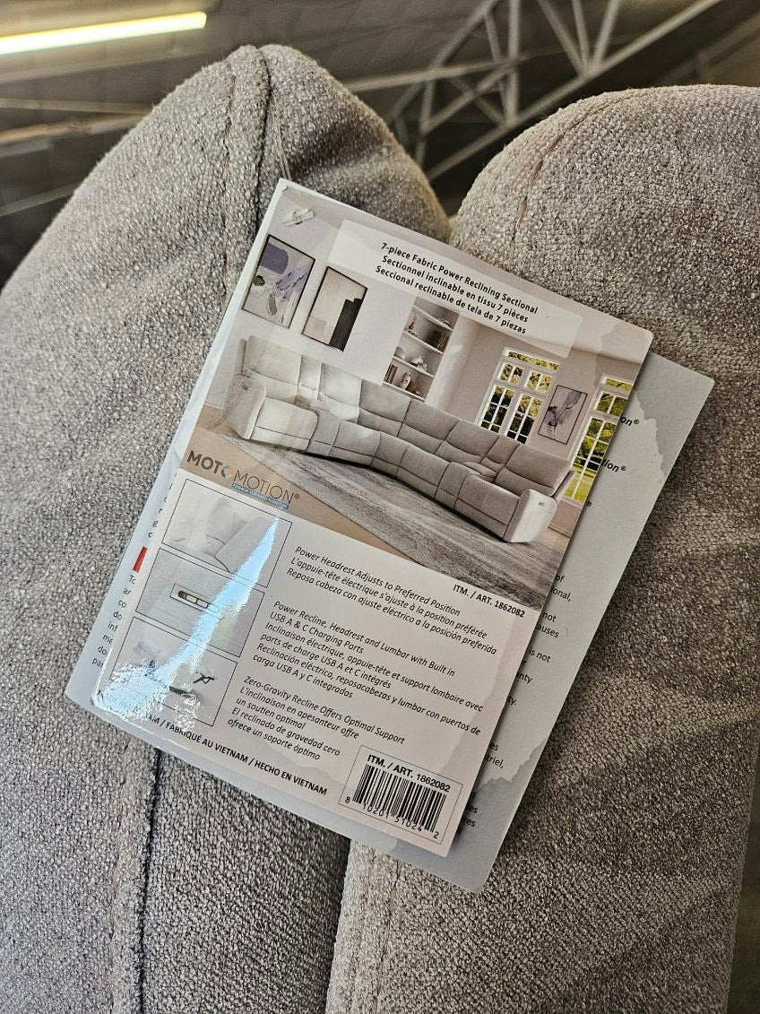 Light Gray Modular Fabric Power Reclining Sectional w/ Power Lumbar & Headrests