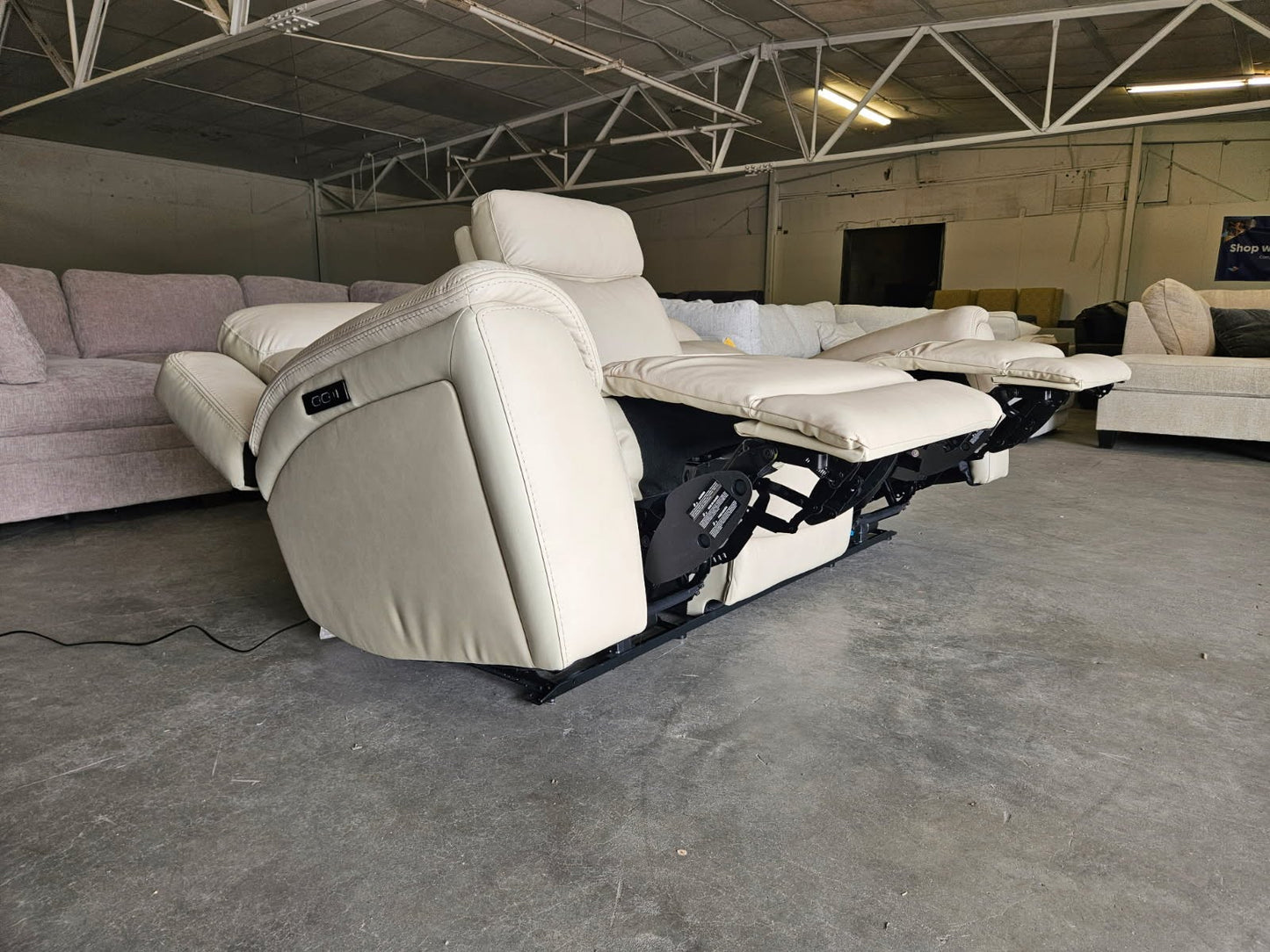 Cream Leather Power Reclining Sofa with Power Headrests