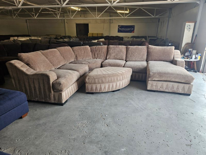 Huge Taupe Down-Filled U-Shaped Sectional with Ottoman m
