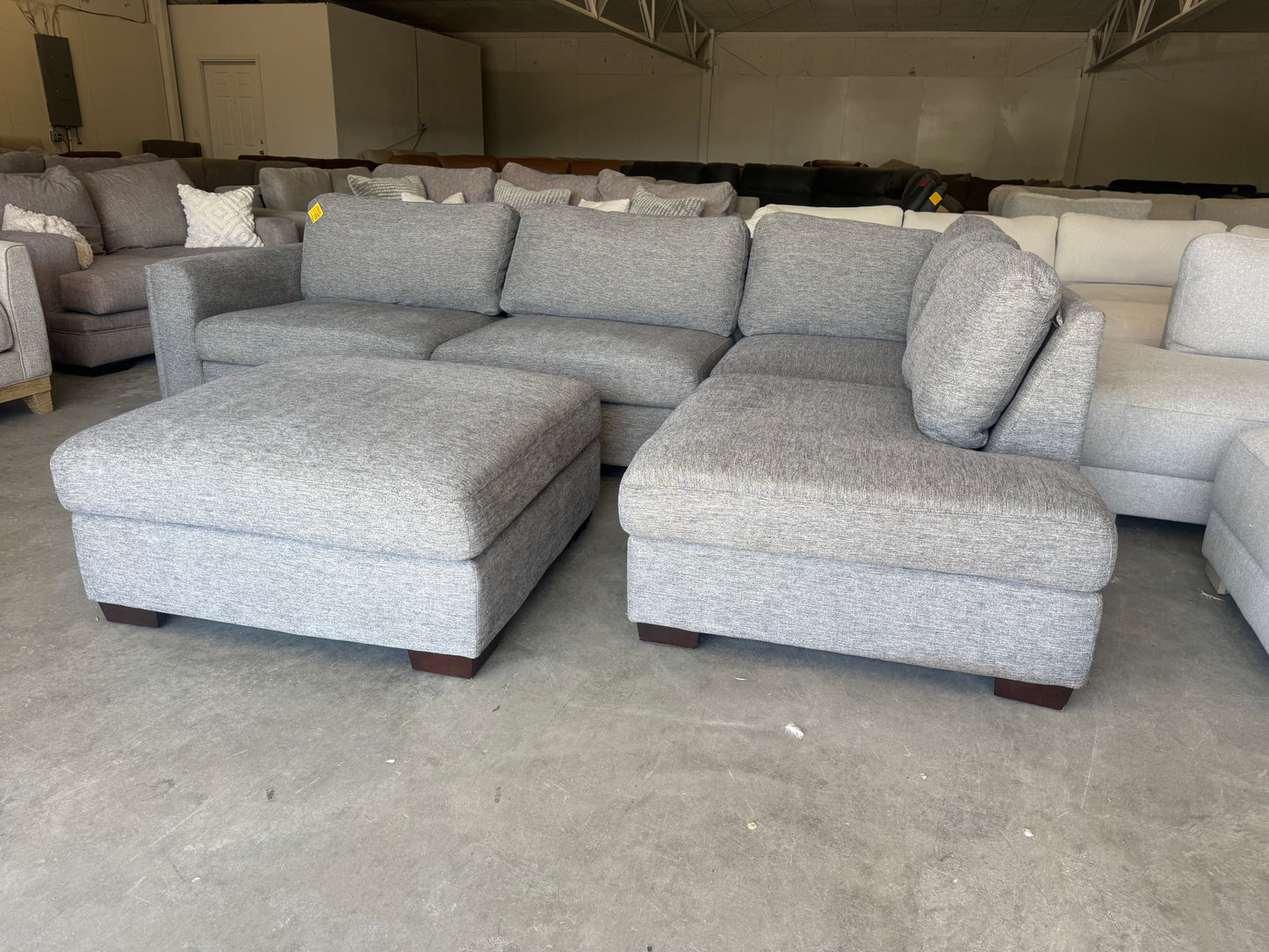Gray L Shape Sectional with Ottoman