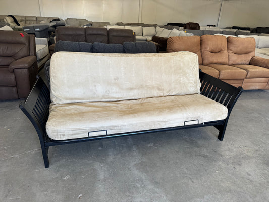 Beige Futon with Black Metal Frame