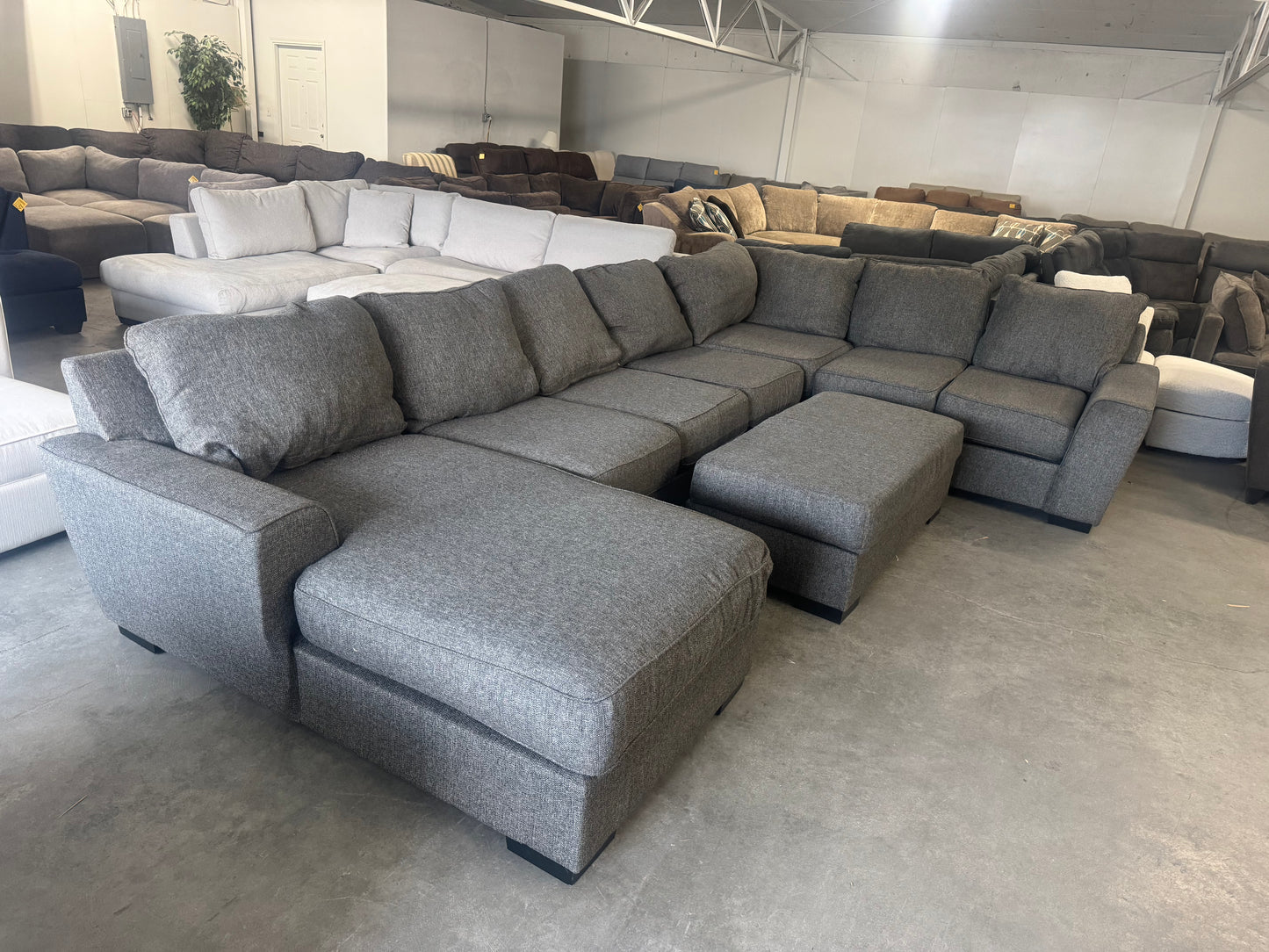 Gigantic Charcoal Gray U-Shaped Sectional with Ottoman