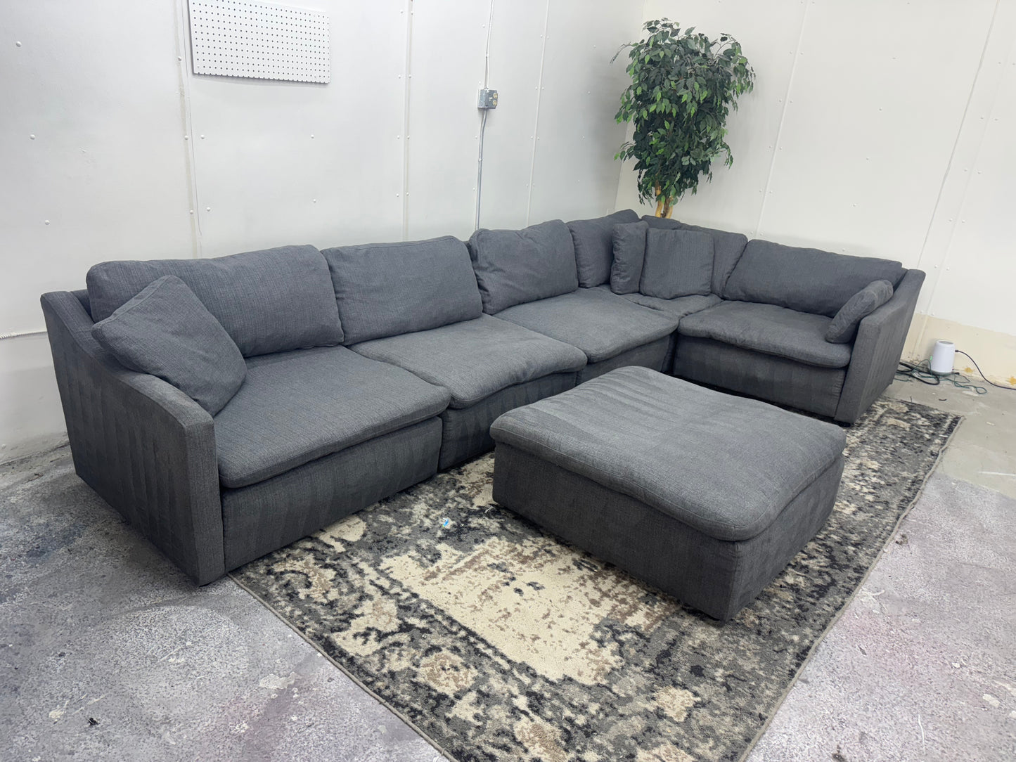 Gray 6-Piece Modular Cloud Sectional Couch with Ottoman