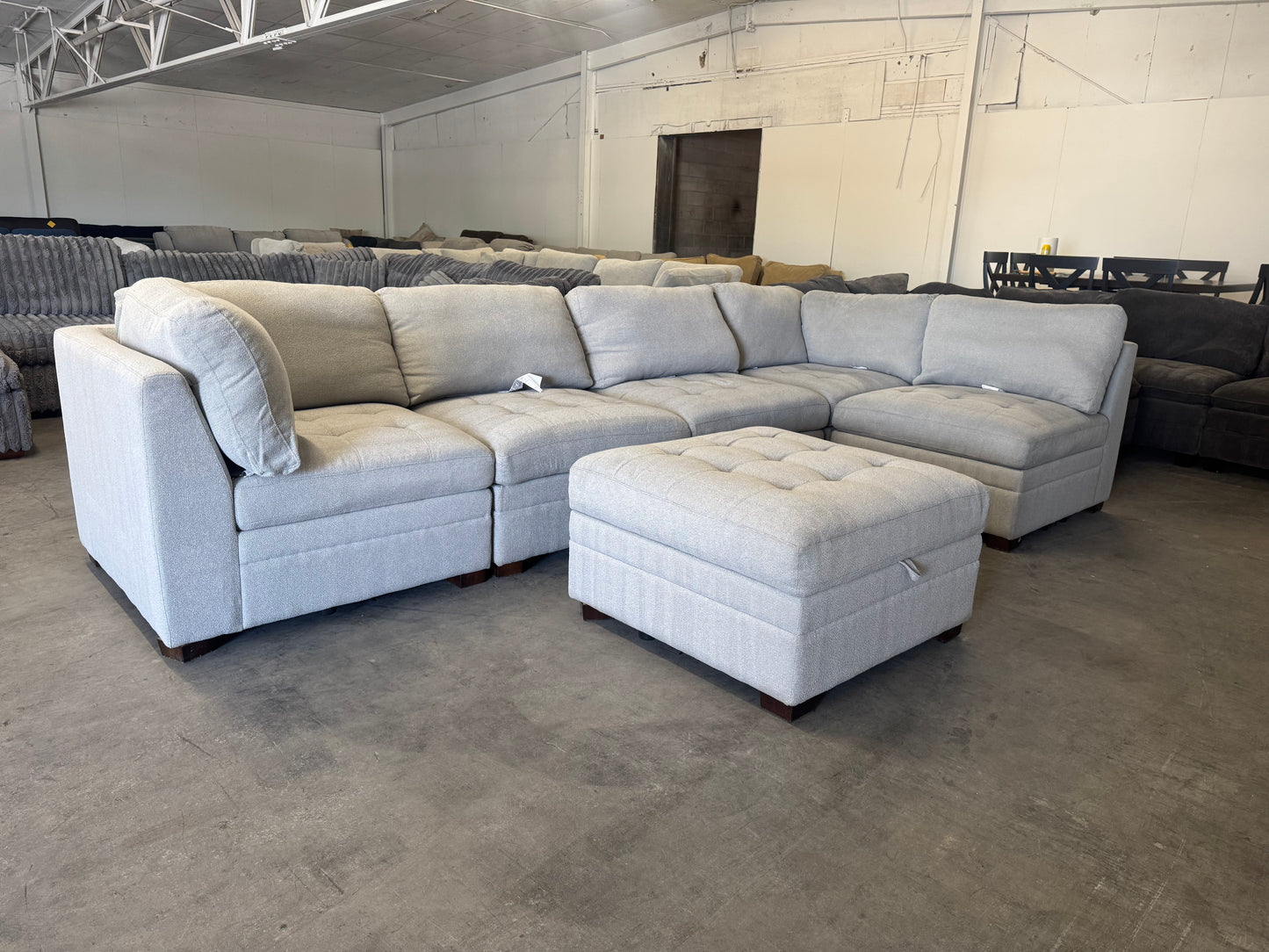 Beige Modular 6 Piece Sectional with Storage Ottoman