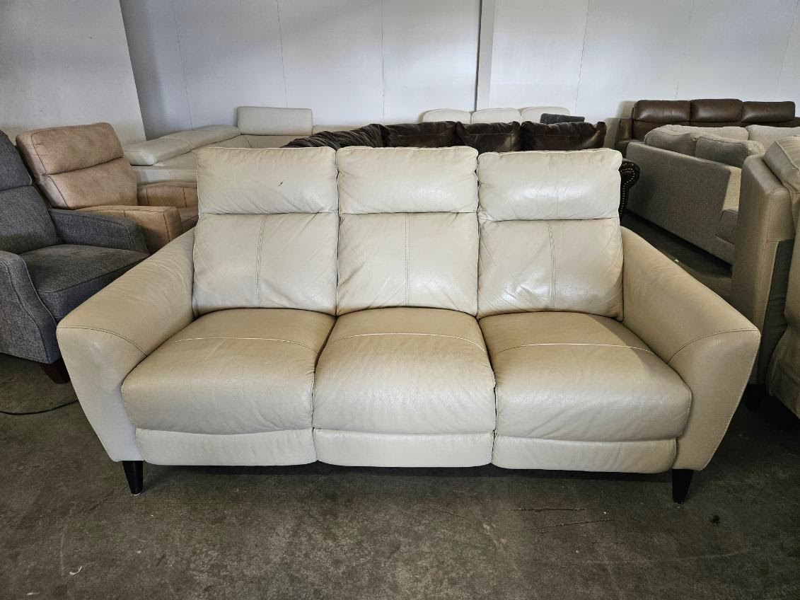 Cream Leather Power Reclining Sofa