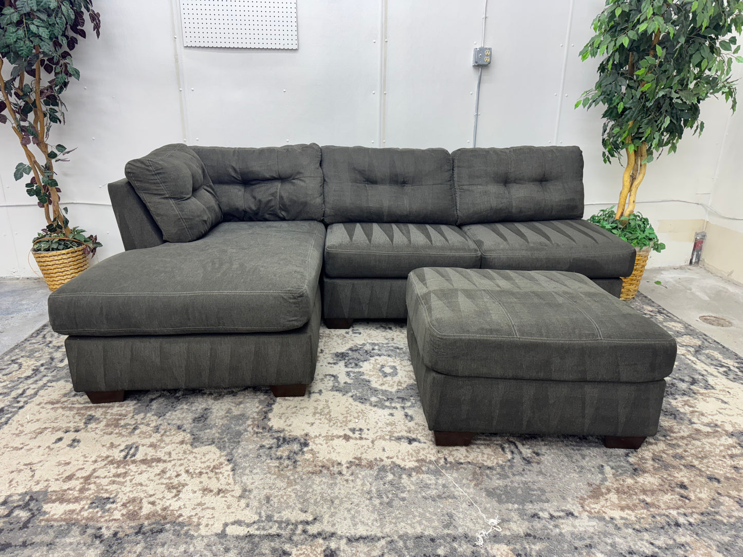 Sage Gray L Shape Sleeper Sectional with Ottoman