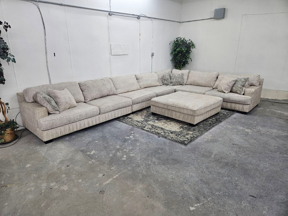 Ashley Rawcliffe Sectional Couch with Two Modular Extenders + Oversized Ottoman