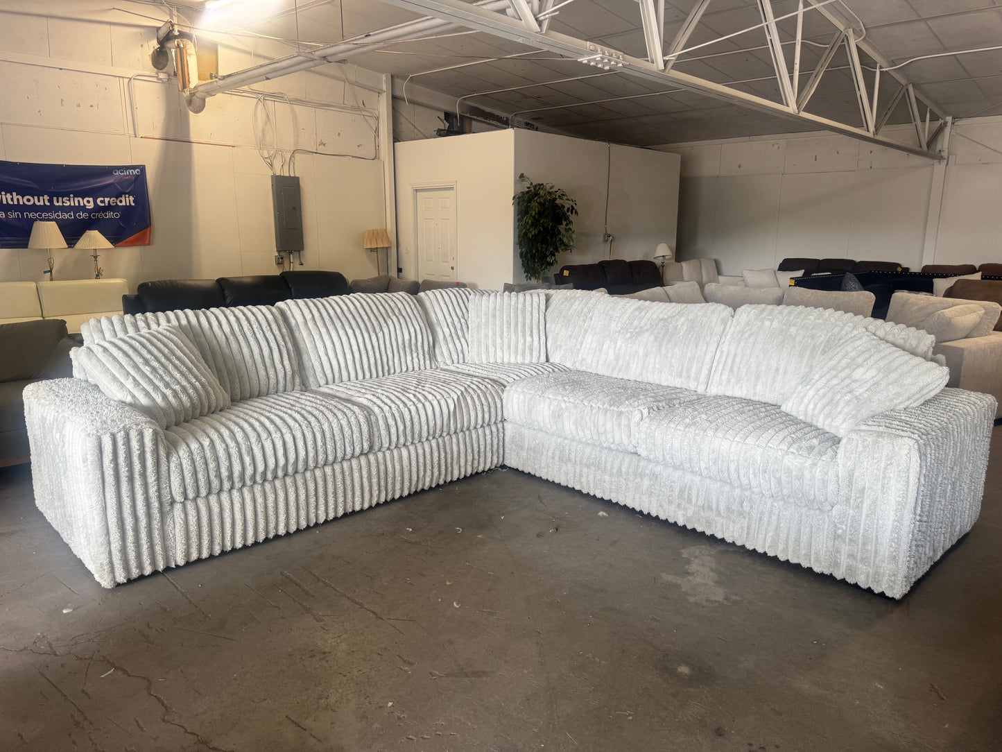 Light Gray Plush Corduroy 5-Piece Sectional
