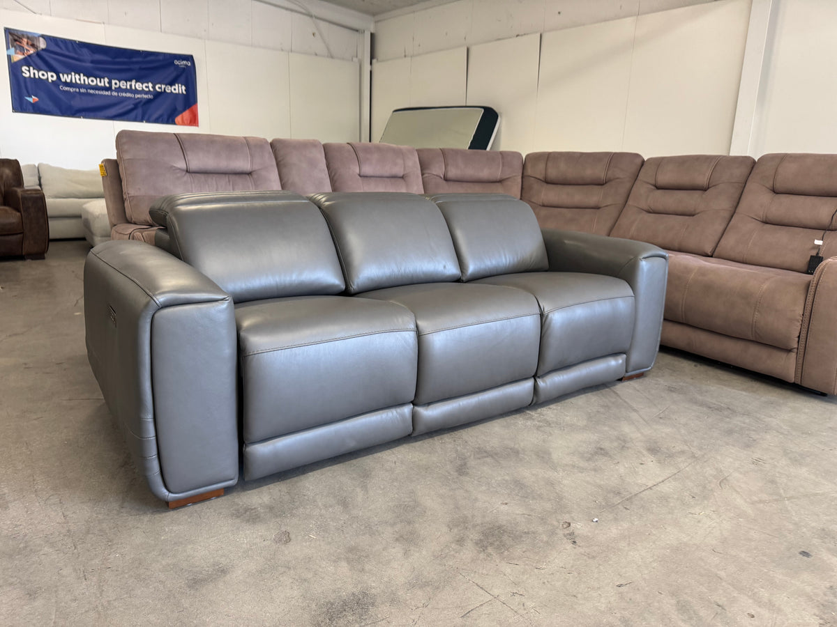 Aiden & Ivy Leather Power Reclining Sofa w/ Power Headrests