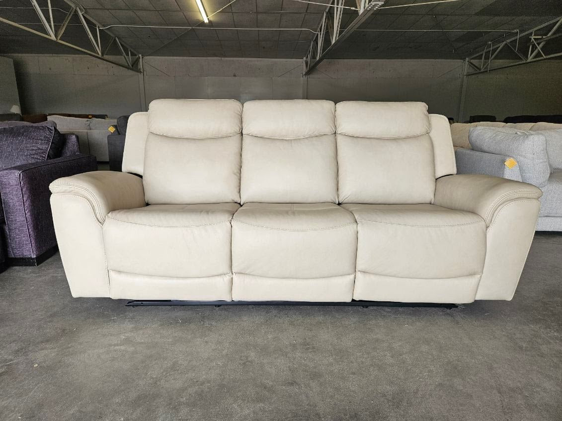 Cream Leather Power Reclining Sofa with Power Headrests