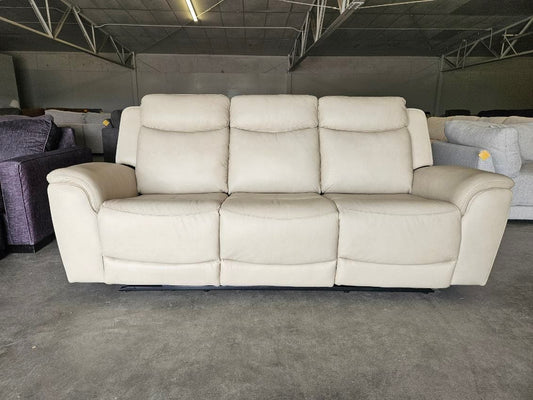 Cream Leather Power Reclining Sofa with Power Headrests