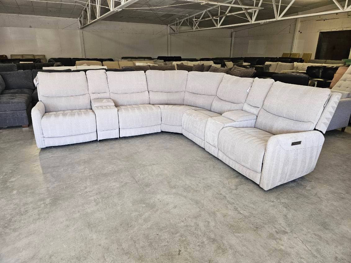 Light Gray Modular Fabric Power Reclining Sectional w/ Power Lumbar & Headrests