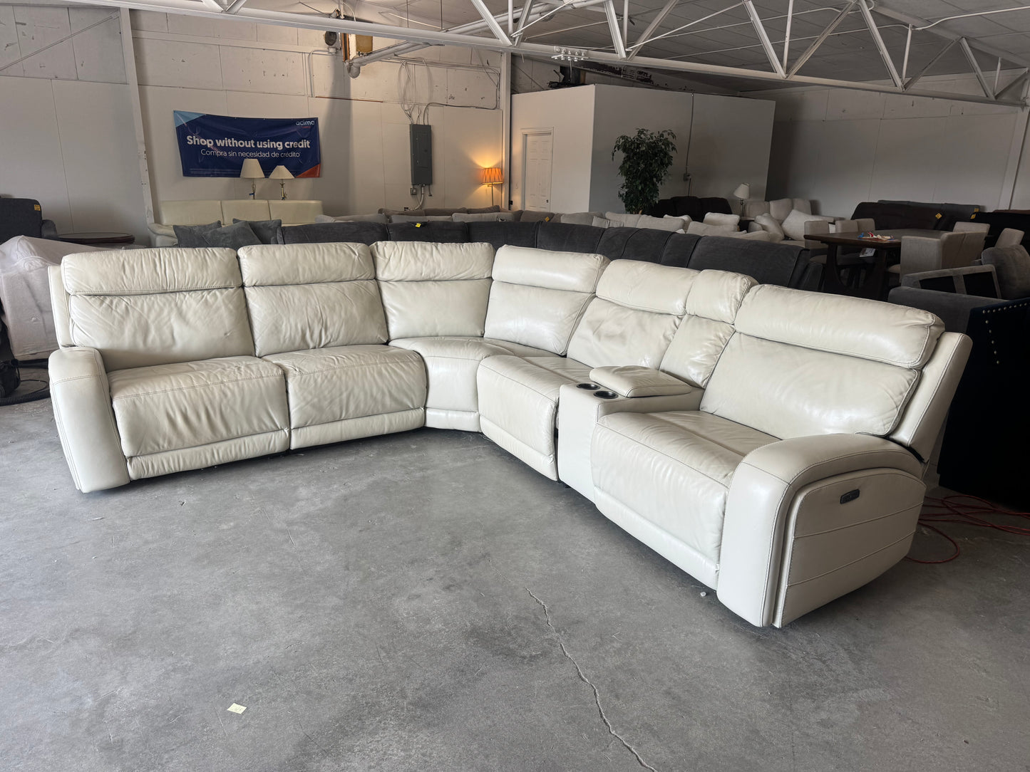 Cream Leather 6-Piece Modular Sectional with 3 Power Recliners
