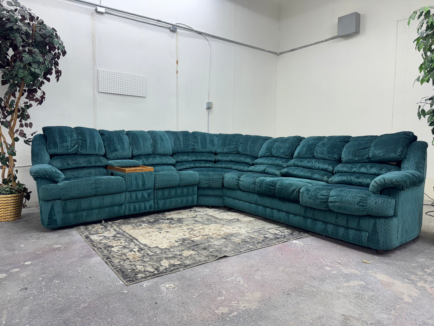Green Bassett Reclining Sectional with Sleeper & Built-In Console