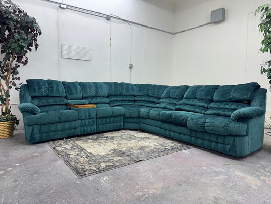 Green Bassett Reclining Sectional with Sleeper & Built-In Console