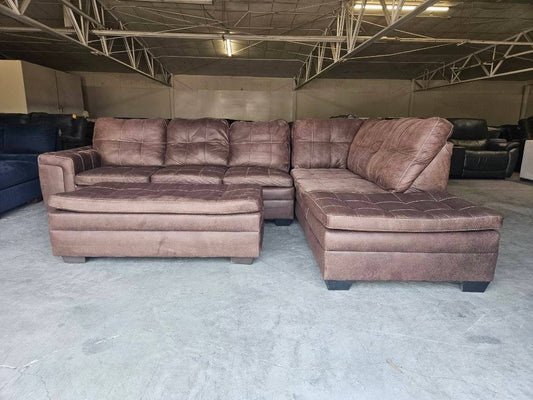 Brown L-Shaped Sectional with Ottoman