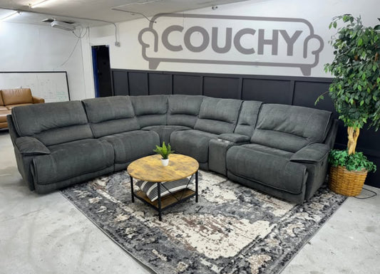 Huge Sage Gray Reclining Sectional Couch with 3 Electric Recliners